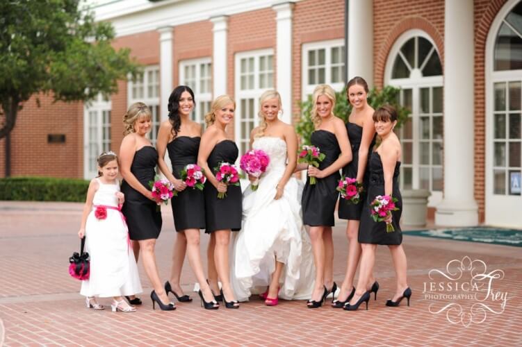 black and pink bridesmaid dresses